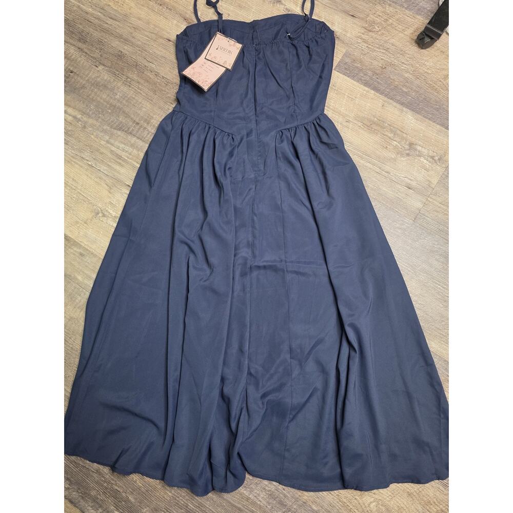 ABEHIK Womens Size S Small Navy Blue Bustier Spaghetti Strap Midi Dress NWT - Picture 6 of 8